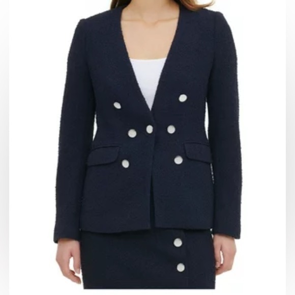 Calvin Klein Navy Tweed Blazer Jacket - Picture 1 of 8